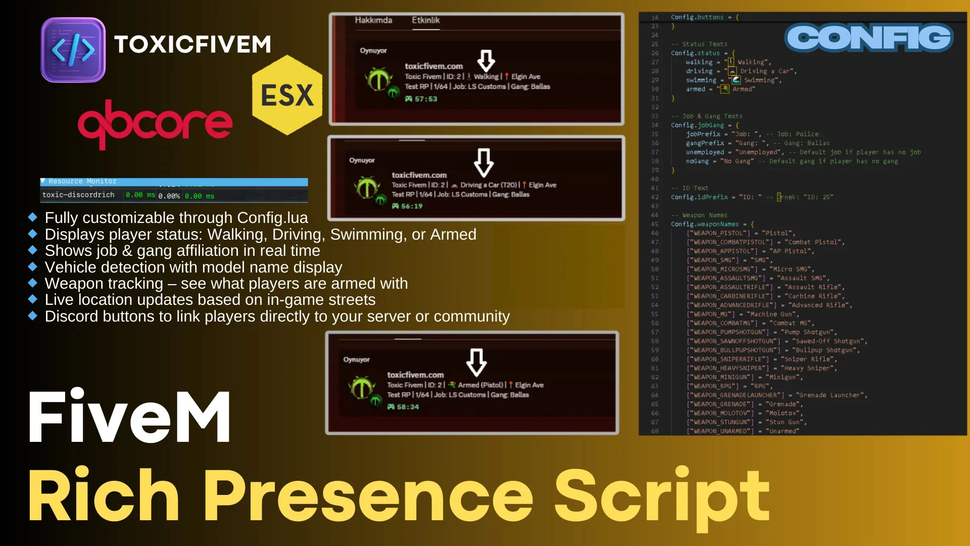 Toxic Discord Rich Presence Script – ESX & QBCore FiveM - Open Source Toxic Discord Rich Presence Script – ESX & QBCore FiveM - Open Source