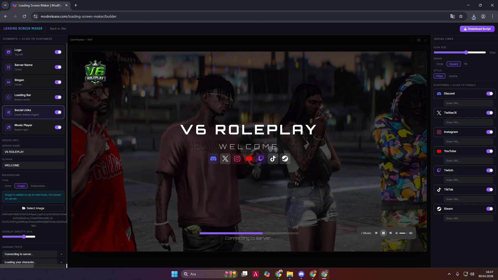 Free FiveM Loading Screen Script Creator — Online, No coding required